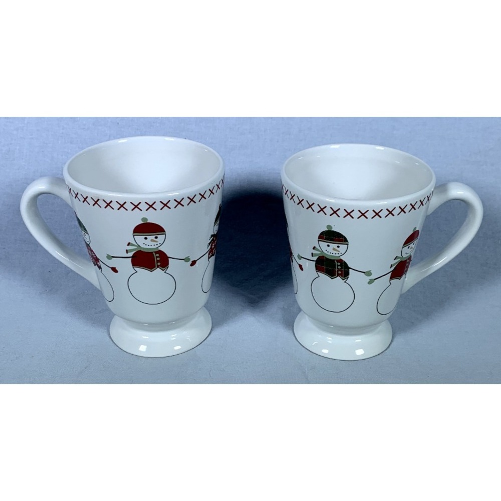 Set of 2 Bay Island Christmas Snowman Coffee Cocoa Mugs Cups 12 oz Holiday